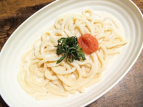 今日は牛乳！！明太クリームうどん！！